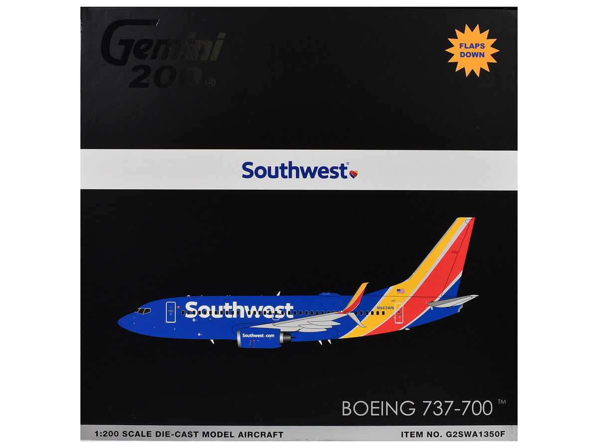 Boeing 737-700 Commercial Aircraft with Flaps Down "Southwest Airlines" (N943WN) Blue with Striped Tail "Gemini 200" Series 1/200 Diecast Model Airplane by GeminiJets